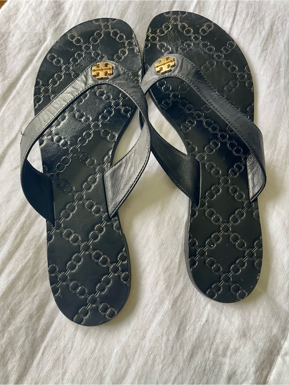 Tory Burch Monroe Thongs in Black Leather 10M